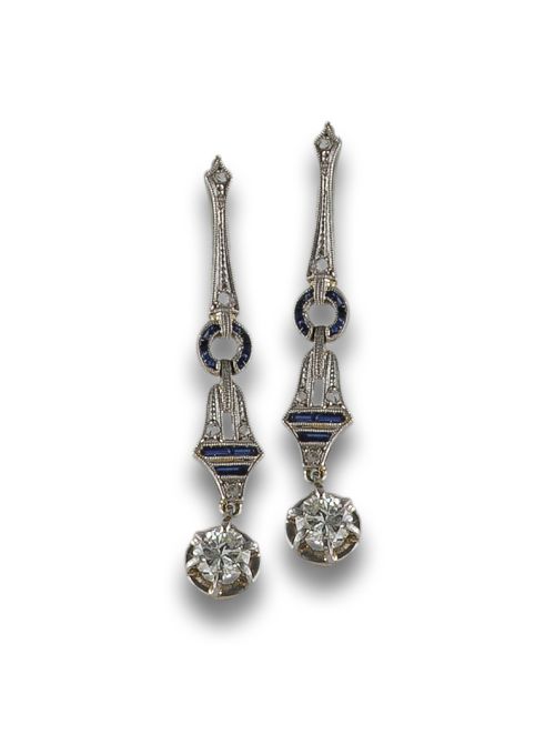ART DECO EARRINGS WITH DIAMONDS AND SAPPHIRES