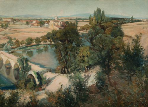FERNANDO DE AMÁRICA, "Orillas del rio Zadorra", Óleo sobre 