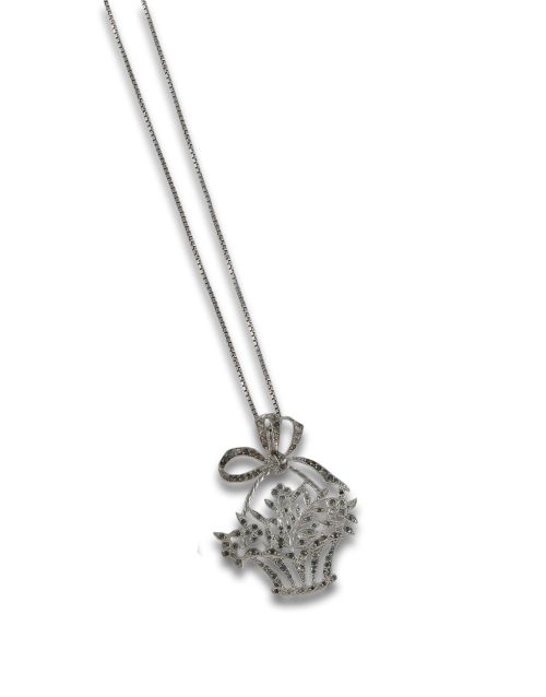 CADENA DE PLATA Y COLGANTE DE PLATINO CON DIAMANTES