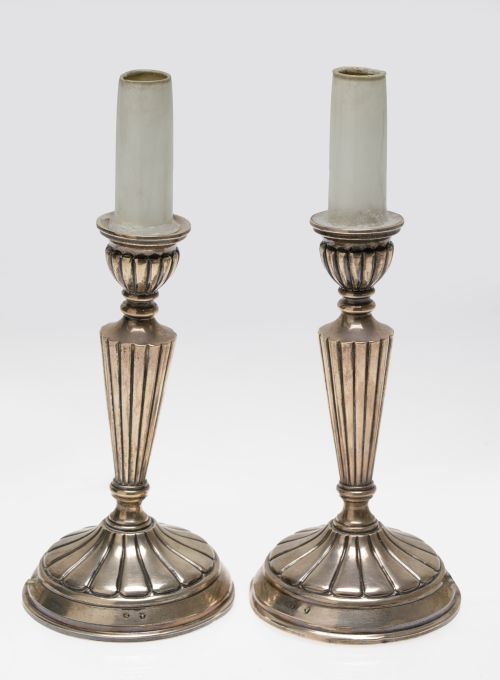Pair of Spanish silver candlesticks, 916 fineness, 20th cen