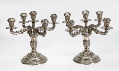 Pair of Louis XV style candlesticks in Spanish silver, Pere