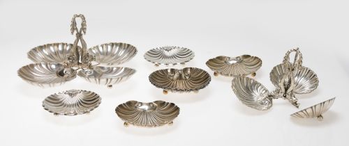 Two serving dishes and five ashtrays in the shape of a scal