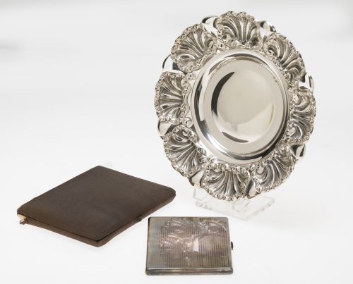 Spanish silver centerpiece and cigarette case (916 fineness