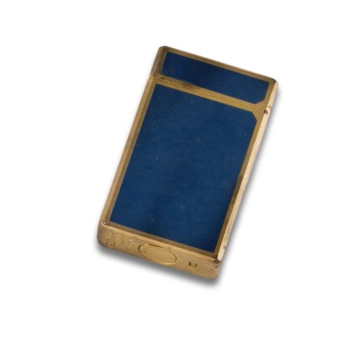 DUPONT LIGHTER, METAL PLATED AND BLUE ENAMEL