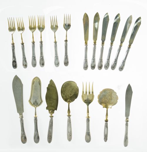 French silver cutlery set, in its natural color, and vermei