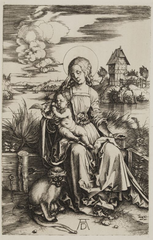 ALBERTO DURERO, "La Virgen con el Niño y el mono africano d