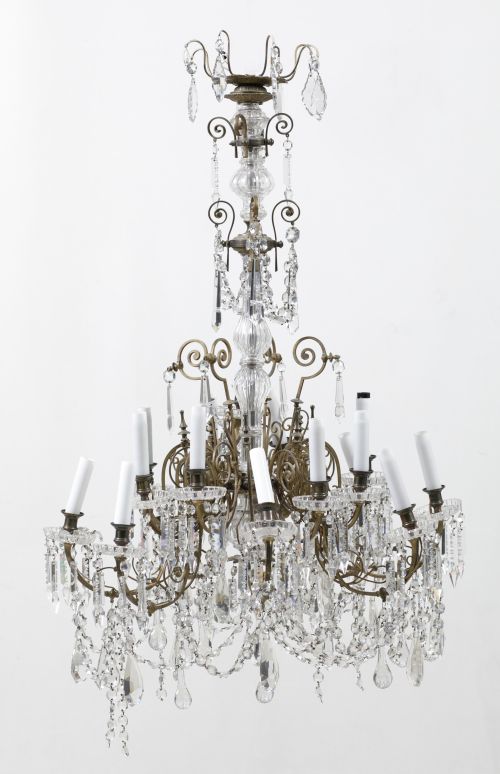 Glass and metal ceiling lamp, 20th century