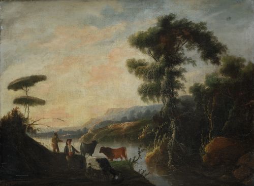 SPANISH SCHOOL (19TH CENTURY) "Landscapes with Peasants"