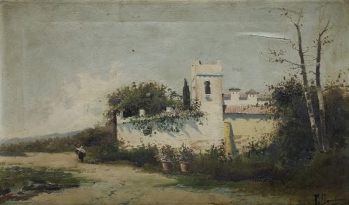 SPANISH SCHOOL (19TH CENTURY) "Landscape with Arab Figure"
