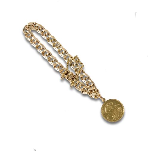 GOLD BARBED LINK BRACELET WITH COIN