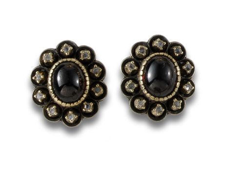 Antique gold and silver earrings with garnet and diamonds,