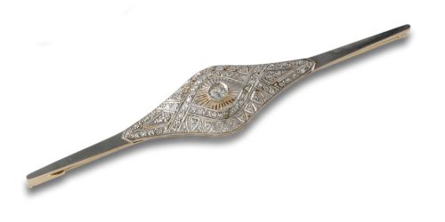 ANTIQUE YELLOW GOLD PIN WITH PLATINUM ACCENTS AND DIAMONDS