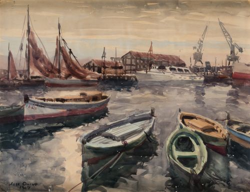 JOSEP OLIVE GOMEZ, JOSEP OLIVE GOMEZ Reus (1944) "Boats in