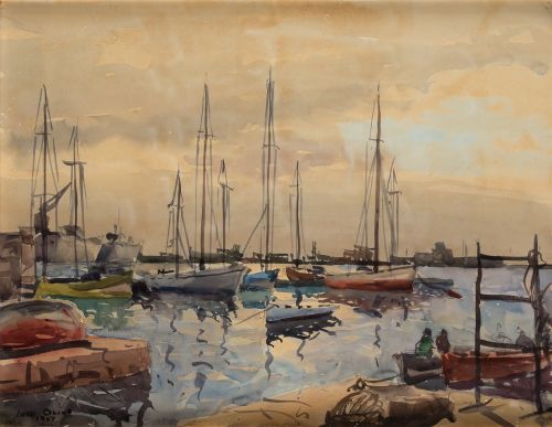 JOSEP OLIVE GOMEZ, JOSEP OLIVE GOMEZ Reus (1944) "Boats in
