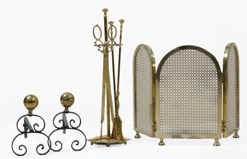 Piezas para chimenea de latón dorado, S.XX