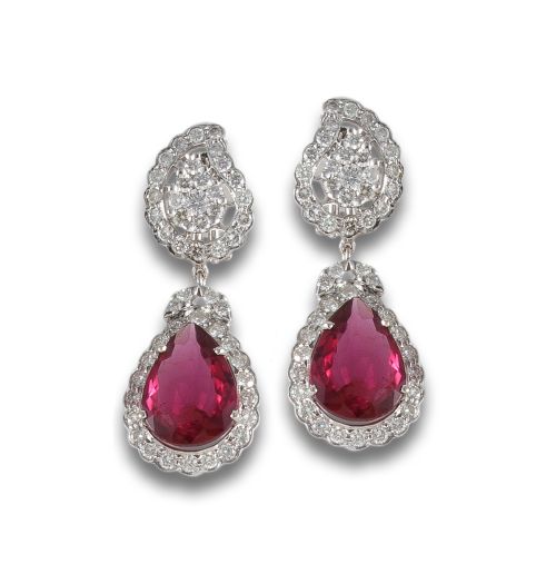 Earrings with rubellites and diamonds