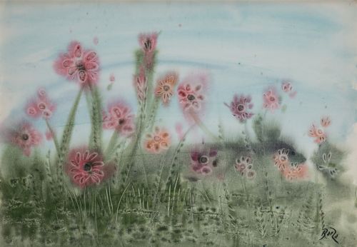 MANUEL  BAEZA, "Florecillas en el campo", Watercolor on pap
