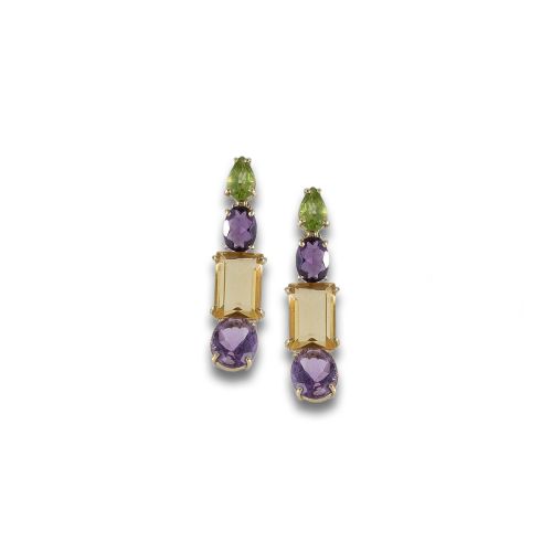 PENDIENTES LARGOS DE ORO, AMATISTAS, PERIDOTOS Y CITRINOS