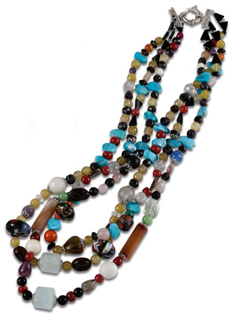 MULTI-GEM AND SILVER NECKLACE