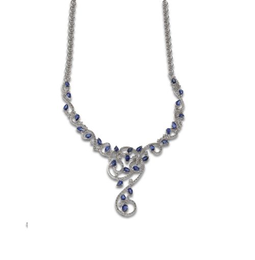 WHITE GOLD NECKLACE WITH DIAMONDS AND SAPPHIRES