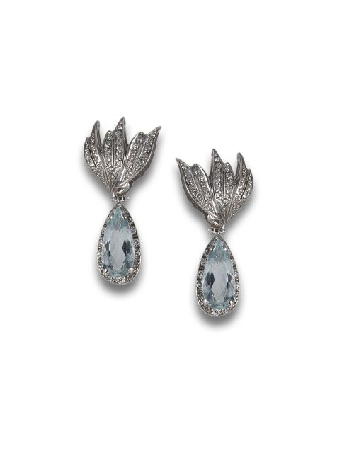 GOLD, AQUAMARINE AND DIAMOND EARRINGS