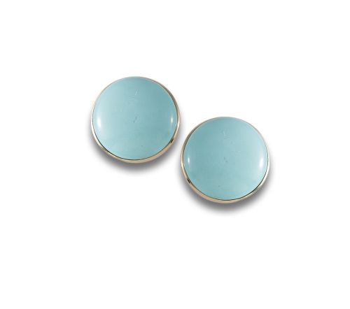 YELLOW GOLD AND TURQUOISE BUTT EARRINGS