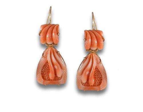 LONG CARVED CORAL EARRINGS