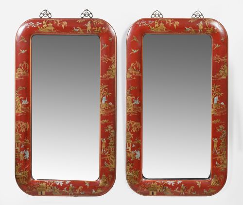 Pair of mirrors simulating 18th-century Chinese lacquer