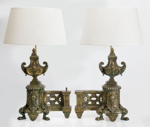 Pair of Louis XV style fireplace andirons adapted for use a