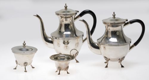 Spanish silver coffee set (916 sterling silver), ebonized h