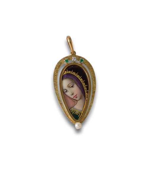 MEDALLA VIRGEN ESMALTADA DE ORO AMARILLO 