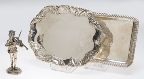 Silver tray with rocaille eaves, 916 sterling silver, 20th