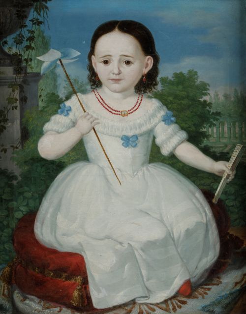 SPANISH SCHOOL (19TH CENTURY) "Portrait of a girl with a wi