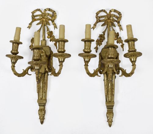 Pair of Louis XVI style wall sconces, late 19th century