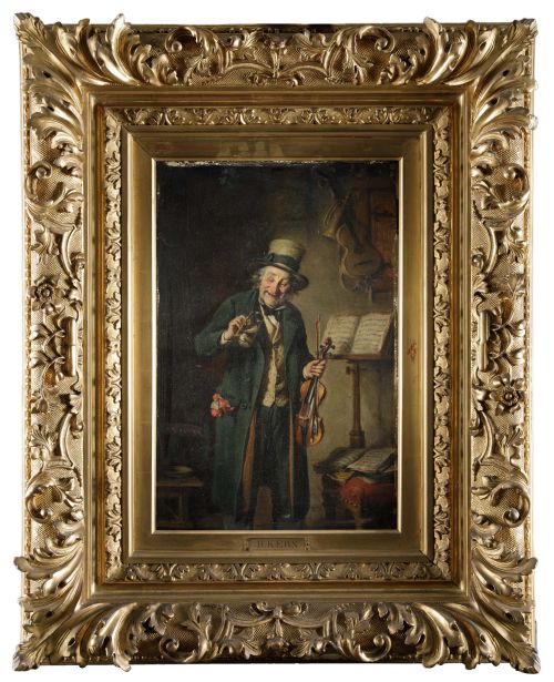 HERMANN KERN, "Descanso del violinista", Óleo sobre tabla