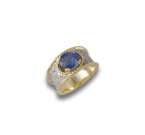 SORTIJA DE ORO BICOLOR CON ZAFIRO Y DIAMANTES