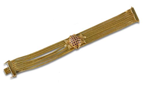 YELLOW GOLD BRACELET WITH POMEGRANATE DETAIL ENCLOSED WITH