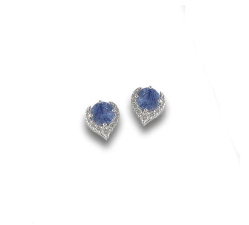 GOLD, SAPPHIRE AND DIAMOND EARRINGS.