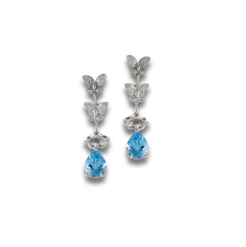 GOLD, DIAMOND AND TOPAZ EARRINGS.