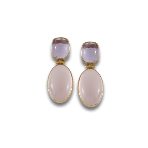 PENDIENTES DE ORO CON CUARZO ROSA Y AMATISTA
