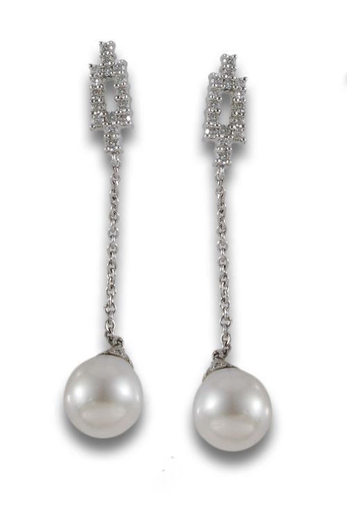 PENDIENTES DE ORO BLANCO CON PERLAS Y DIAMANTES