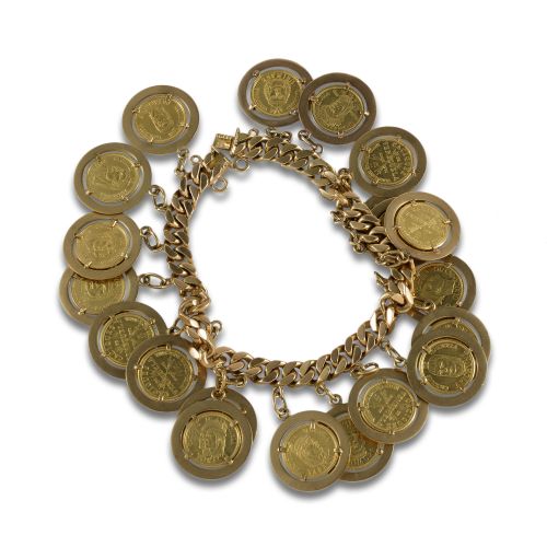 PULSERA DE ORO CON COLGANTES MONEDA