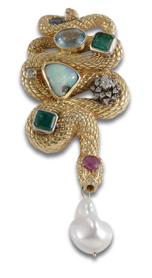 SERPIENTE DE PLATA DORADA CON GEMAS.