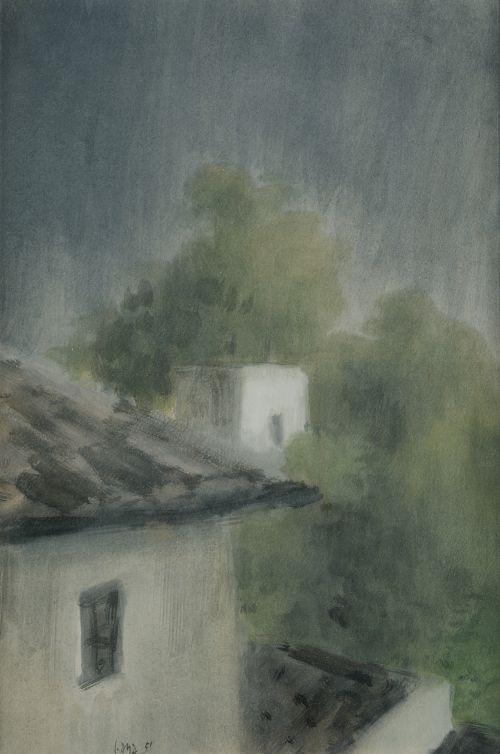 RAMÓN GAYA, "Casa con arboleda al fondo", 1951, Watercolor