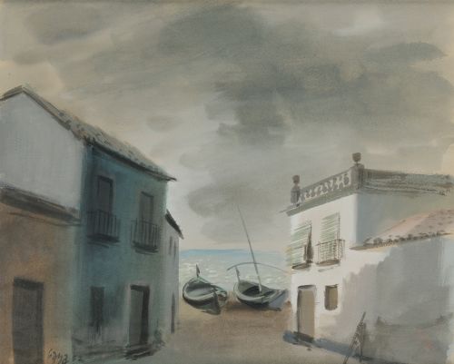RAMÓN GAYA, "Pueblo costero", 1952, Watercolor on paper