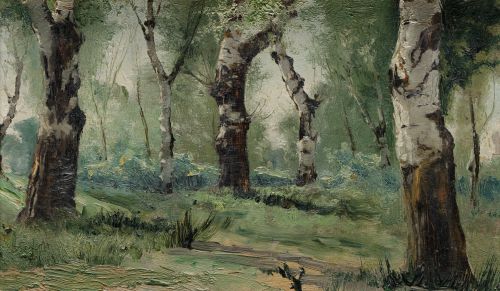 ESCUELA ESPAÑOLA, "Arboleda", Óleo sobre tabla