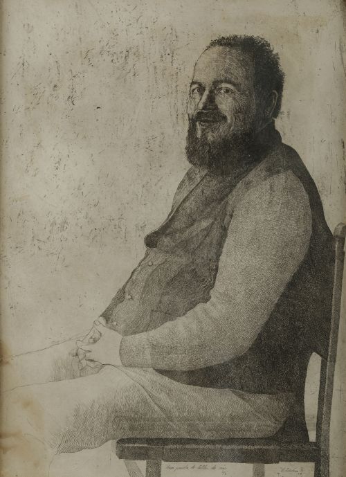 DANIEL QUINTERO, "Hombre sentado", 1978, Grabado