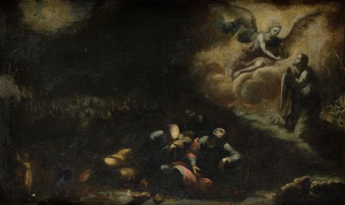 ESCUELA SEVILLANA , “La oración en el huerto", Óleo sobre l