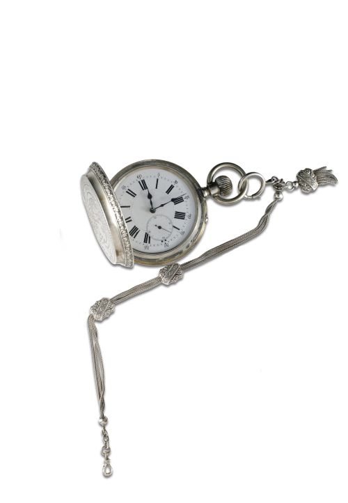 RELOJ SABONETA DE PLATA CON LEONTINA