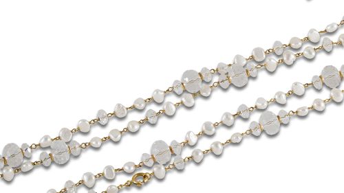 COLLAR DE ORO PERLAS Y CUARZOS